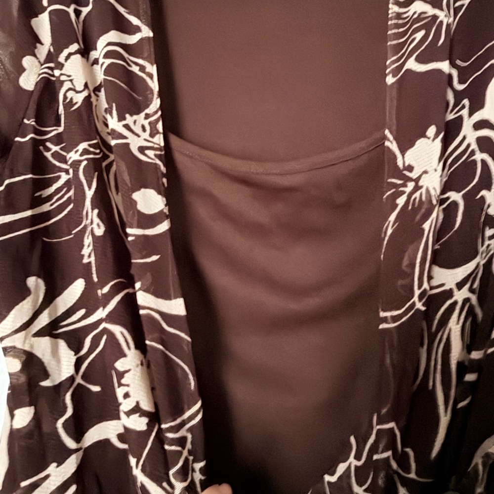 BCBGMaxAzria Brown and Cream Floral Wrap Dress - Picture 3 of 4